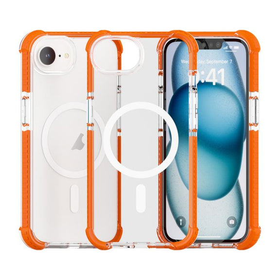 For iPhone 16e Acrylic Magsafe Magnetic Shockproof Phone Case(Orange)