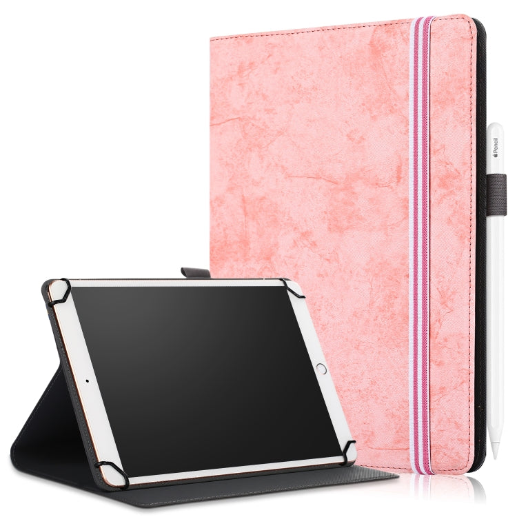 For 9-11 inch Marble Cloth Texture Horizontal Flip Universal Tablet PC Leather Case with Pen Slot & Holder(Pink)