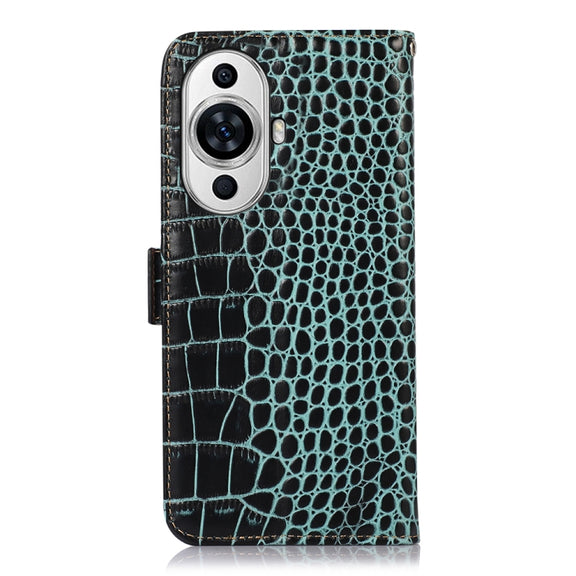 For Huawei Nova 11 Crocodile Top Layer Cowhide Leather Phone Case(Green)