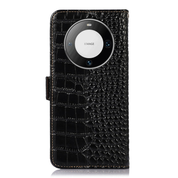 For Huawei Mate 60 Pro Crocodile Top Layer Cowhide Leather Phone Case(Black)