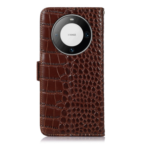 For Huawei Mate 60 Pro Crocodile Top Layer Cowhide Leather Phone Case(Brown)