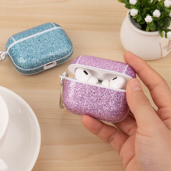 For AirPods 1 / 2 Glitter Powder Skin Texture PC TWS Earphone Case(Purple)