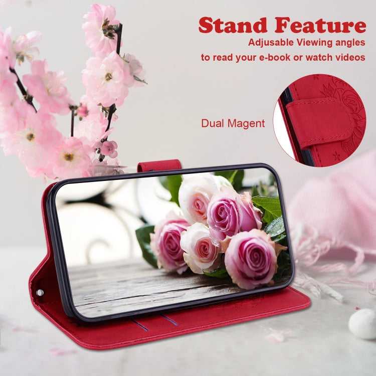 For Motorola Moto G Power 5G 2024 Butterfly Rose Embossed Leather Phone Case(Red)
