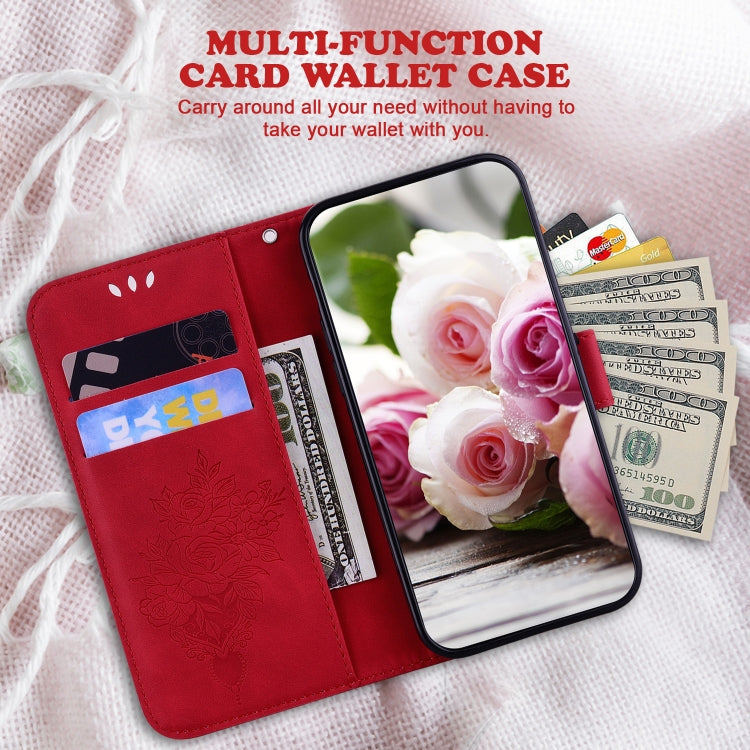 For Motorola Moto G Power 5G 2024 Butterfly Rose Embossed Leather Phone Case(Red)