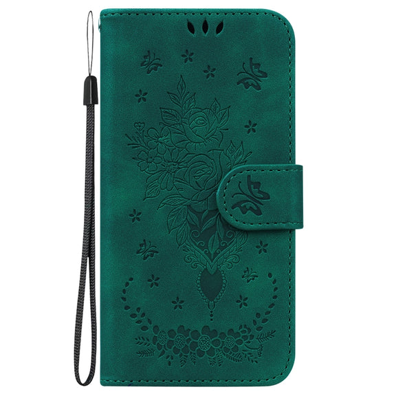 For Realme C67 4G Global Butterfly Rose Embossed Leather Phone Case(Green)