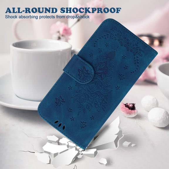 For Realme 12 5G Butterfly Rose Embossed Leather Phone Case(Blue)