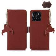For Honor X6a Genuine Leather Magnetic RFID Leather Phone Case(Coffee)