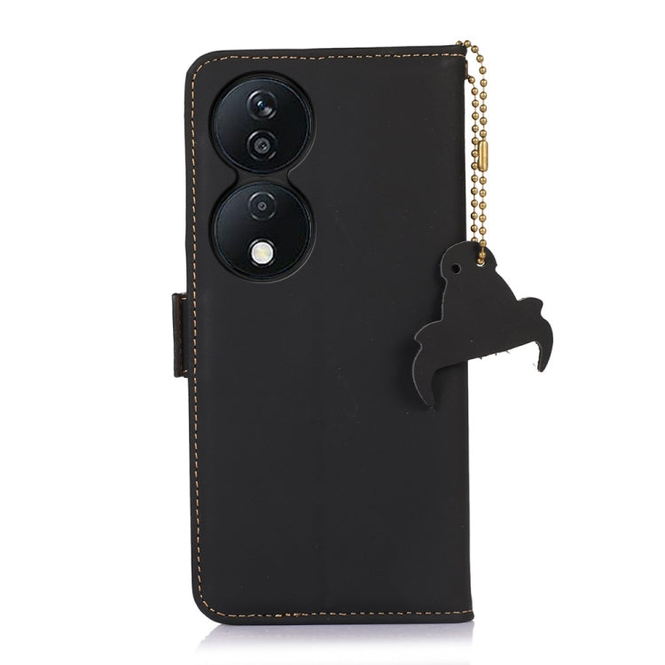 For Honor X7b Genuine Leather Magnetic RFID Leather Phone Case(Black)