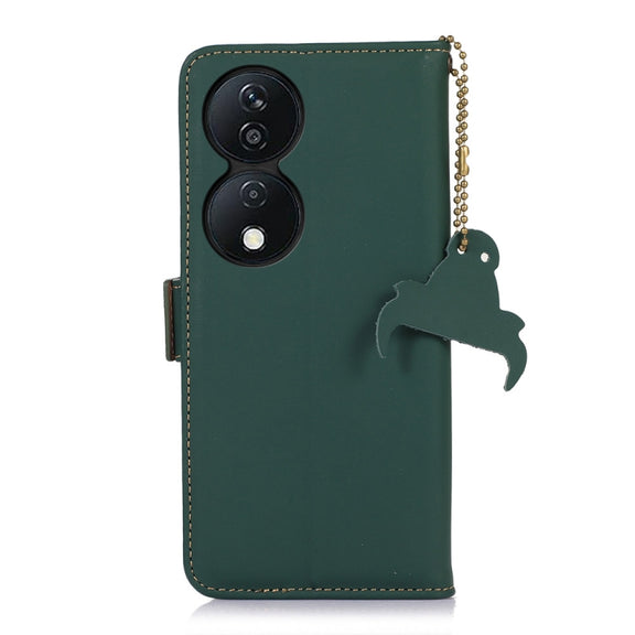 For Honor X7b Genuine Leather Magnetic RFID Leather Phone Case(Green)