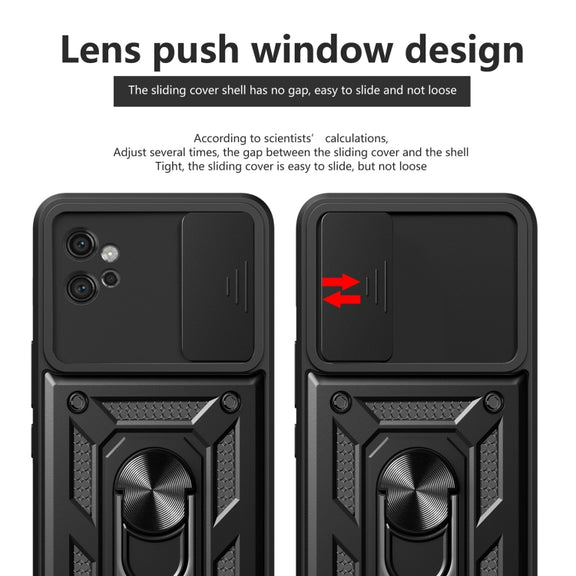 For Motorola Moto G32 Sliding Camera Cover Design TPU Hybrid PC Phone Case(Blue)