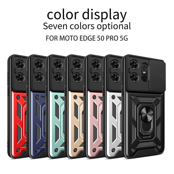 For Motorola Edge 50 Pro Global Sliding Camera Cover Design TPU+PC Phone Case(Black)
