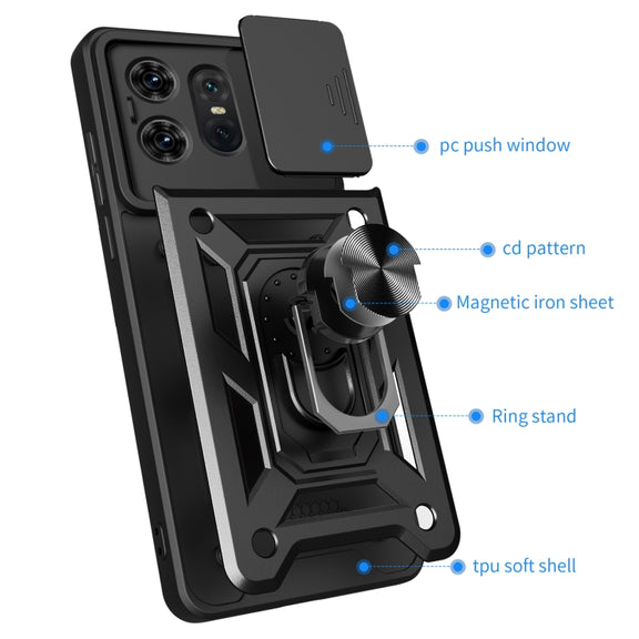 For Motorola Edge 50 Pro Global Sliding Camera Cover Design TPU+PC Phone Case(Black)