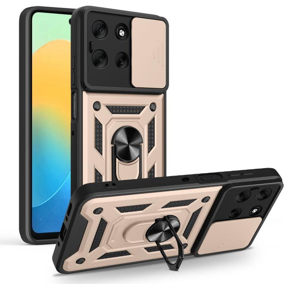For Motorola Moto G56 5G Sliding Camera Cover Design TPU+PC Phone Case(Gold)