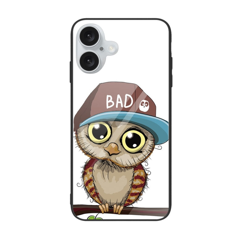 For iPhone 16 Colorful Painted Glass Phone Case(Owl)