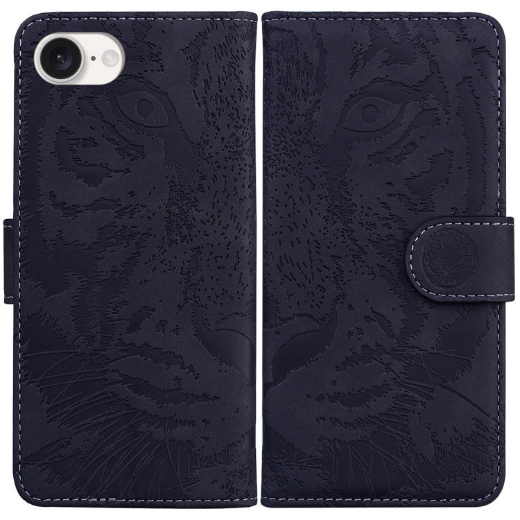 For iPhone 16e Tiger Embossing Pattern Leather Phone Case(Black)