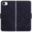 For iPhone 16e Tiger Embossing Pattern Leather Phone Case(Black) - iPhone 16e Cases by PMC TechLife | Online Shopping South Africa | PMC TechLife | Buy Now Pay Later Mobicred