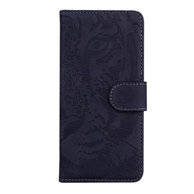 For iPhone 16e Tiger Embossing Pattern Leather Phone Case(Black)