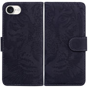 For iPhone 16e Tiger Embossing Pattern Leather Phone Case(Black)