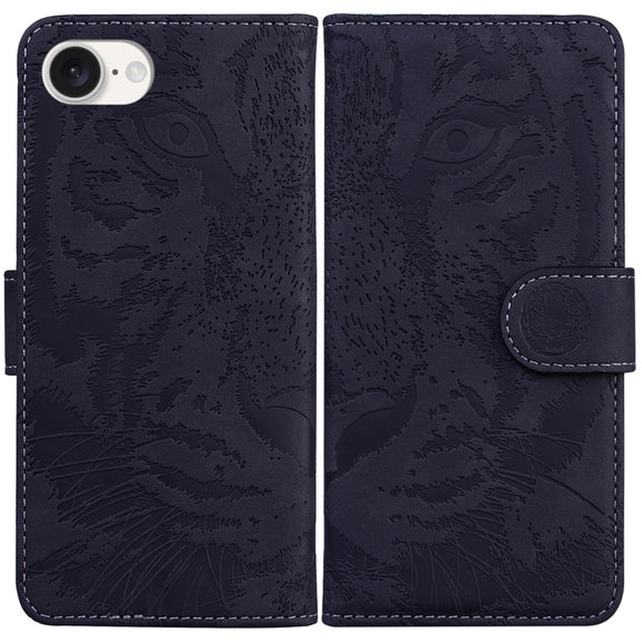 For iPhone 16e Tiger Embossing Pattern Leather Phone Case(Black)