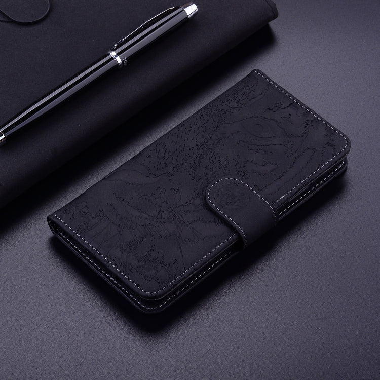 For iPhone 16 Pro Max Tiger Embossing Pattern Leather Phone Case(Black)