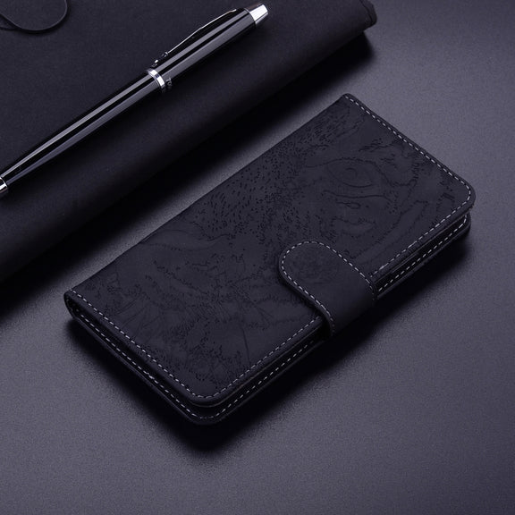 For iPhone 16 Pro Max Tiger Embossing Pattern Leather Phone Case(Black)