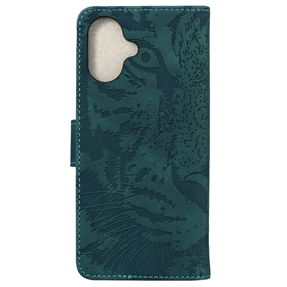 For iPhone 16 Plus Tiger Embossing Pattern Leather Phone Case(Green)