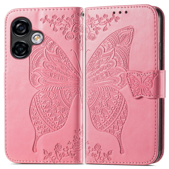 For Ulefone Note 16 Pro Butterfly Love Flower Embossed Leather Phone Case(Pink)
