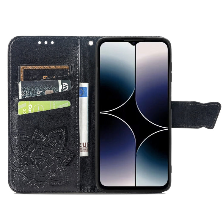 For Ulefone Note 16 Pro Butterfly Love Flower Embossed Leather Phone Case(Black)