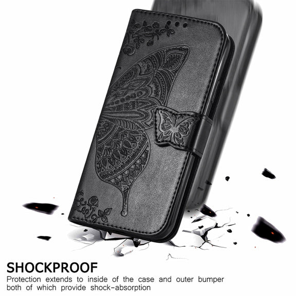 For Ulefone Note 16 Pro Butterfly Love Flower Embossed Leather Phone Case(Black)