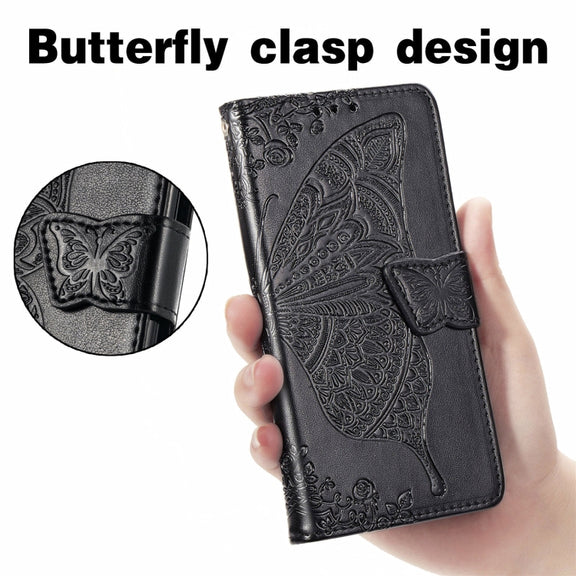 For Ulefone Note 16 Pro Butterfly Love Flower Embossed Leather Phone Case(Black)
