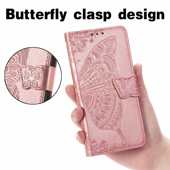 For Ulefone Note 16 Pro Butterfly Love Flower Embossed Leather Phone Case(Rose Gold)