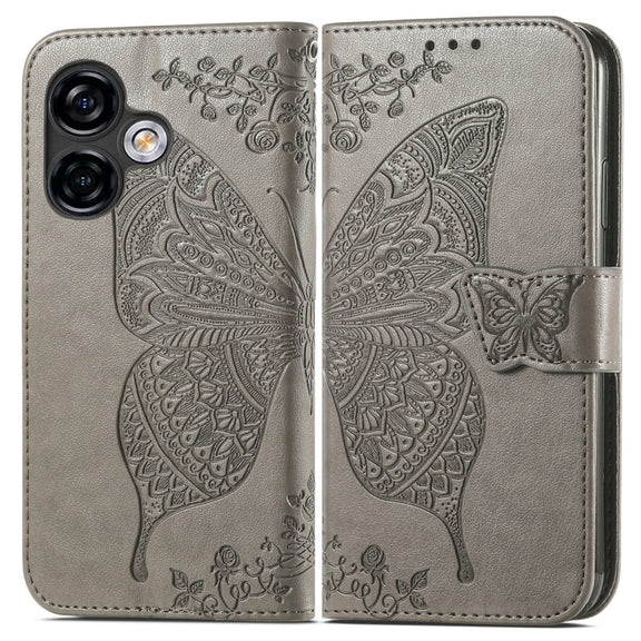 For Ulefone Note 16 Pro Butterfly Love Flower Embossed Leather Phone Case(Grey)