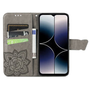 For Ulefone Note 16 Pro Butterfly Love Flower Embossed Leather Phone Case(Grey)