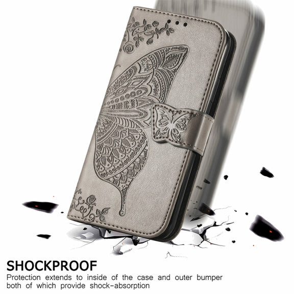 For Ulefone Note 16 Pro Butterfly Love Flower Embossed Leather Phone Case(Grey)