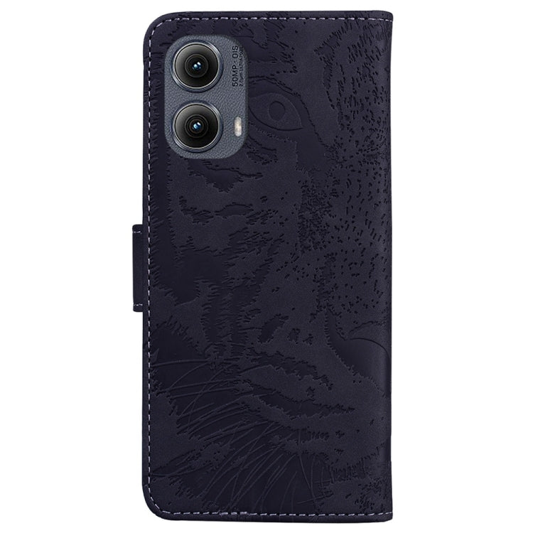 For Motorola Edge 2024 Tiger Embossing Pattern Leather Phone Case(Black)