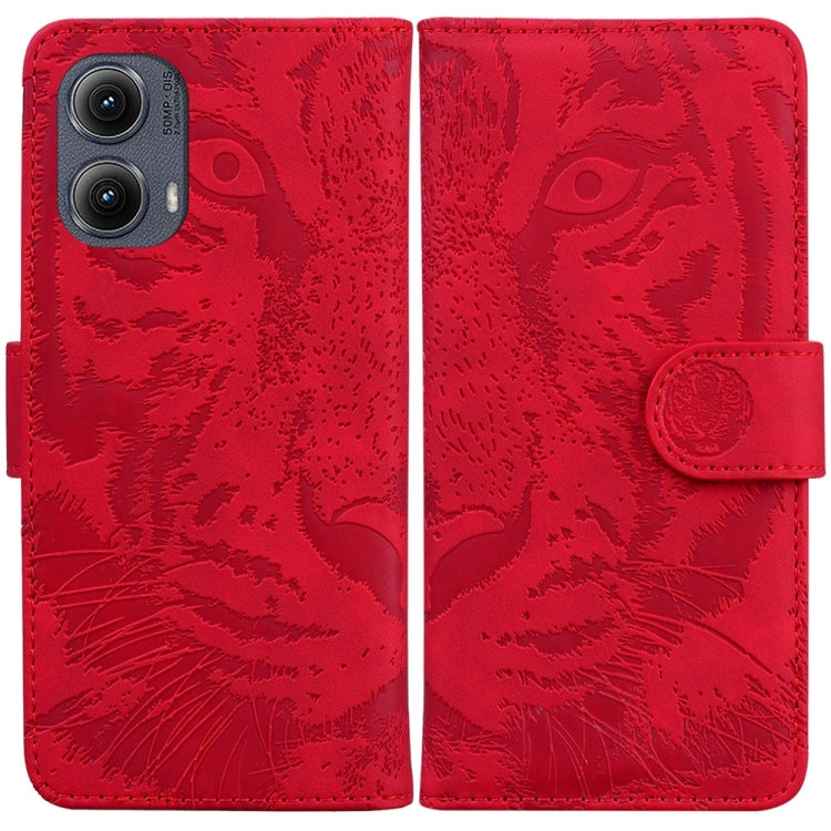 For Motorola Edge 2024 Tiger Embossing Pattern Leather Phone Case(Red)