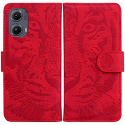 For Motorola Edge 2024 Tiger Embossing Pattern Leather Phone Case(Red)