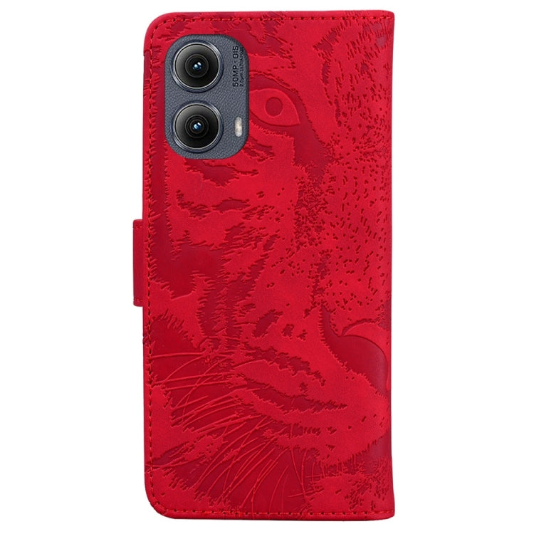 For Motorola Edge 2024 Tiger Embossing Pattern Leather Phone Case(Red)