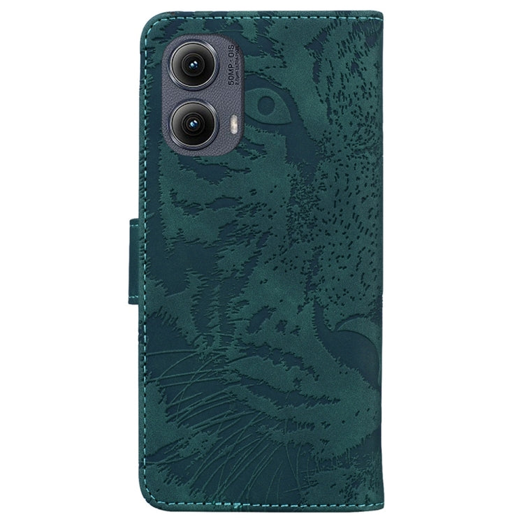 For Motorola Edge 2024 Tiger Embossing Pattern Leather Phone Case(Green)