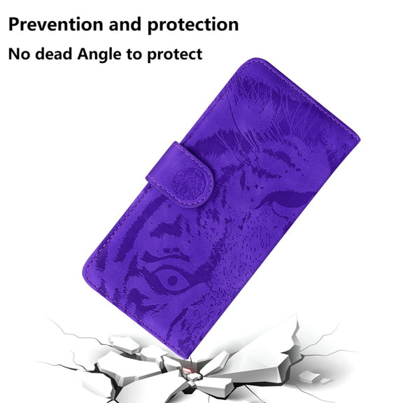 For Motorola Edge 2024 Tiger Embossing Pattern Leather Phone Case(Purple)