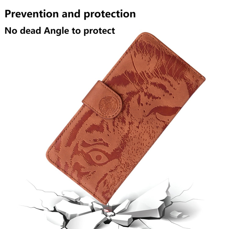 For Motorola Edge 2024 Tiger Embossing Pattern Leather Phone Case(Brown)