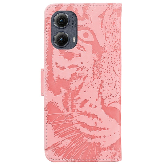 For Motorola Edge 2024 Tiger Embossing Pattern Leather Phone Case(Pink)