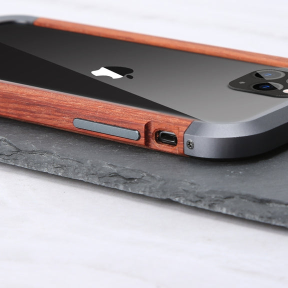 For iPhone 11 R-JUST Metal + Wood Frame Protective Case