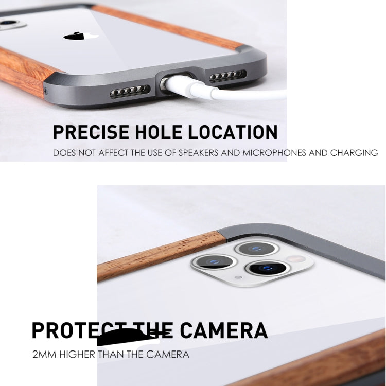 For iPhone 11 R-JUST Metal + Wood Frame Protective Case