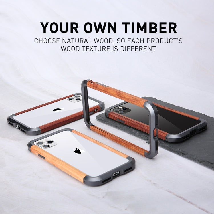 For iPhone 11 R-JUST Metal + Wood Frame Protective Case