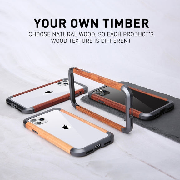 For iPhone 11 R-JUST Metal + Wood Frame Protective Case