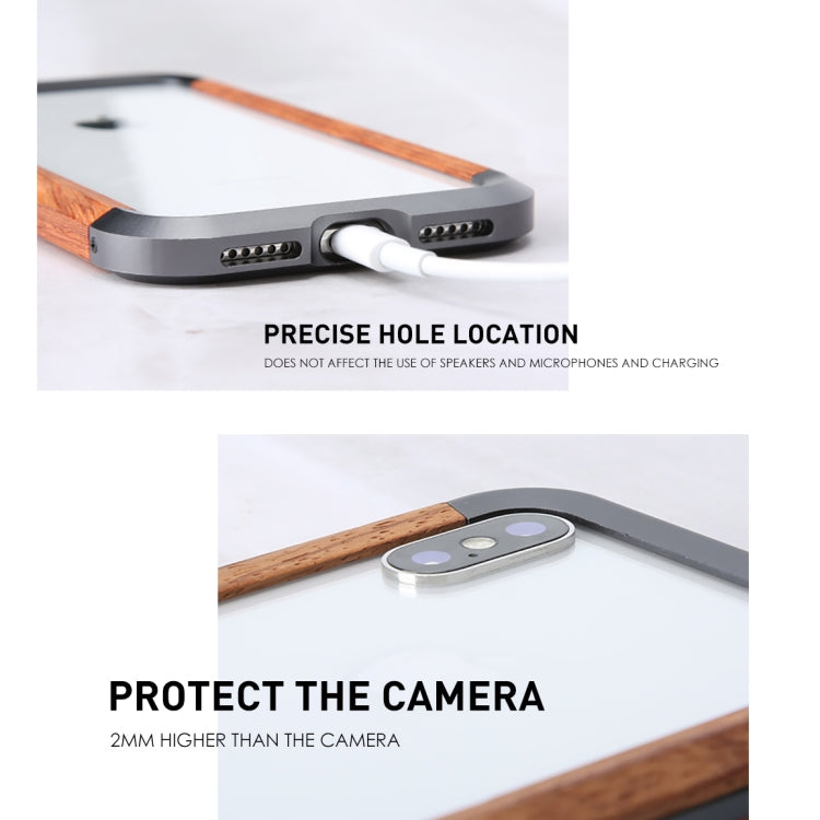 For iPhone XS Max R-JUST Metal + Wood Frame Protective Case