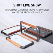 For iPhone XS Max R-JUST Metal + Wood Frame Protective Case