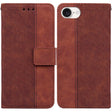 For iPhone 16e Geometric Embossed Leather Phone Case(Brown) - iPhone 16e Cases by PMC TechLife | Online Shopping South Africa | PMC TechLife | Buy Now Pay Later Mobicred