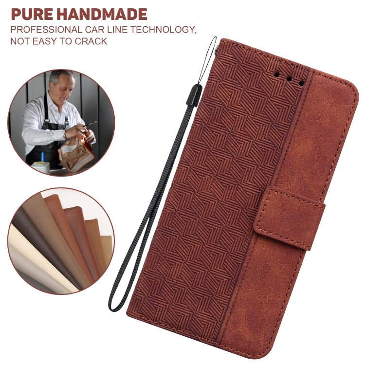 For iPhone 16e Geometric Embossed Leather Phone Case(Brown)